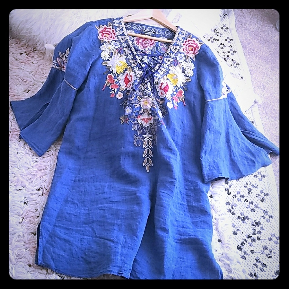 Johnny was blue multi Kitti lace-up dress tunic